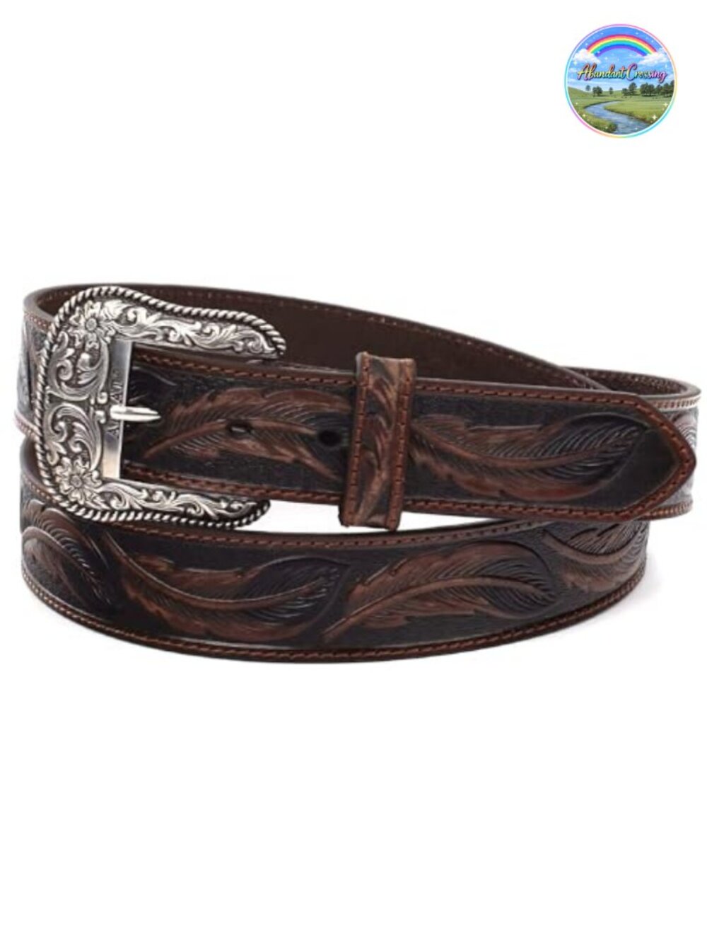 Genuine Leather Western Belt with Interchangeable Buckle Size 34